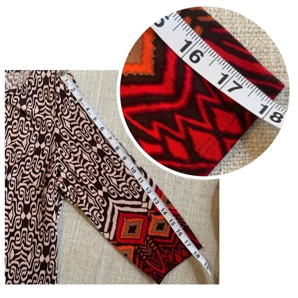 NINE WEST 3/4-sleeve Dress Stretch Straight Hem Aztec Brown Red Orange Womens 12 - Picture 10 of 11